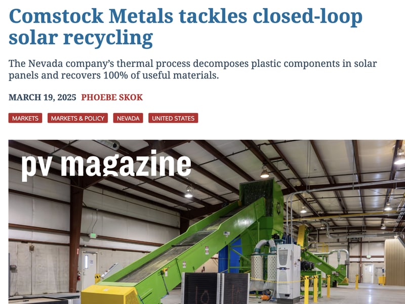 Comstock Metals tackles closed-loop solar panel recycling