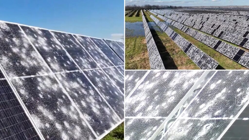 Image of damaged solar panel farm.